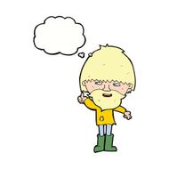 cartoon hippie man in wellington boots with thought bubble N9