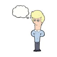 cartoon jaded man with thought bubble N16