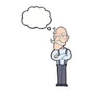 cartoon bored old man with thought bubble N15