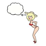 cartoon pin-up beach girl with thought bubble N8
