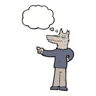 cartoon pointing wolf man with thought bubble N5