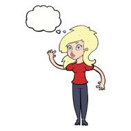 cartoon pretty woman waving with thought bubble N74