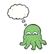 cartoon alien squid face with thought bubble N25