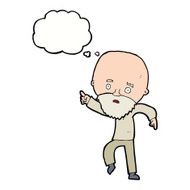 cartoon worried old man pointing with thought bubble N9
