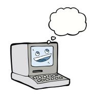 cartoon old computer with thought bubble N15