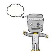 cartoon funny old robot with thought bubble N9