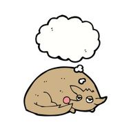 cartoon curled up dog with thought bubble N8