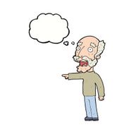 cartoon scared old man pointing with thought bubble N9