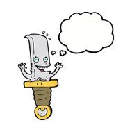 crazy cartoon knife character with thought bubble N9