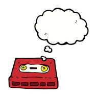 cartoon cassette tape with thought bubble