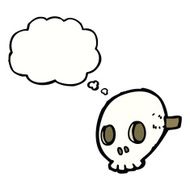 cartoon skull mask with thought bubble