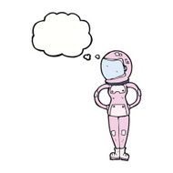 cartoon female astronaut with thought bubble N25