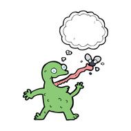 cartoon frog catching fly with thought bubble N10