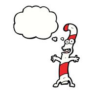 cartoon candy cane with thought bubble N9