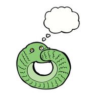 cartoon snake eating own tail with thought bubble N5