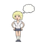 cartoon woman with hands on hips thought bubble N184