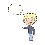 cartoon happy boy laughing with thought bubble N24