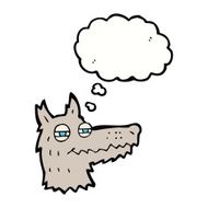 cartoon smug wolf face with thought bubble N4