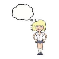 cartoon woman with hands on hips thought bubble N185
