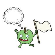 cartoon apple with flag thought bubble N9