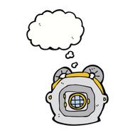 cartoon old deep sea diver helmet with thought bubble N5