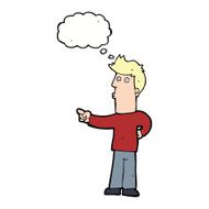 cartoon man pointing with thought bubble N159