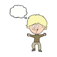 cartoon happy boy laughing with thought bubble N25