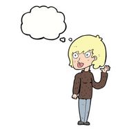 cartoon waving woman with thought bubble N123