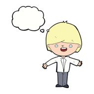 cartoon happy boy with open arms thought bubble N17