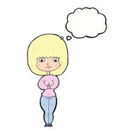 cartoon shy woman with thought bubble N41