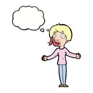 cartoon woman telling lies with thought bubble N9