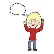 cartoon happy boy laughing with thought bubble N26
