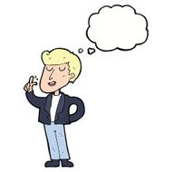 cartoon cool guy snapping fingers with thought bubble N9