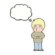 cartoon shy boy with thought bubble N16