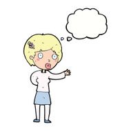cartoon waving woman with thought bubble N124