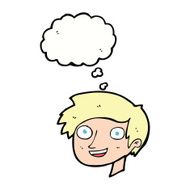 cartoon happy boy face with thought bubble N38