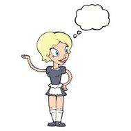 cartoon woman in maid costume with thought bubble N9