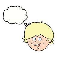 cartoon happy boy face with thought bubble N39