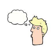 cartoon surprised man with thought bubble N117