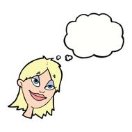 cartoon happy woman with thought bubble N216