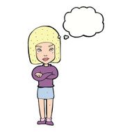 cartoon woman with crossed arms thought bubble N38