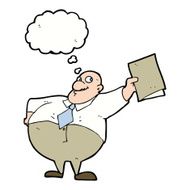 cartoon happy boss with file thought bubble N9