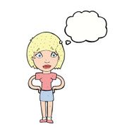 cartoon worried woman with thought bubble N67