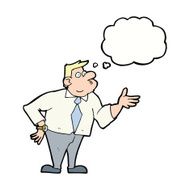 cartoon businessman asking question with thought bubble N9