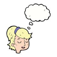 cartoon pretty female face with thought bubble N83