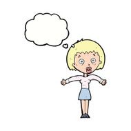 cartoon woman shrugging shoulders with thought bubble N416