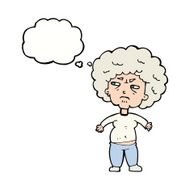 cartoon annoyed old woman with thought bubble N18