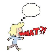 cartoon woman shouting what with thought bubble N5