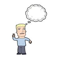 cartoon man giving peace sign with thought bubble N45