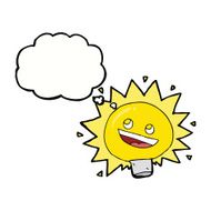 cartoon electric light bulb with thought bubble